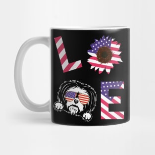 Cool US Flag Sunflowers Glasses Dog Face LOVE Shih Tzu Dog Americans Independence USA July 4th Day Mug